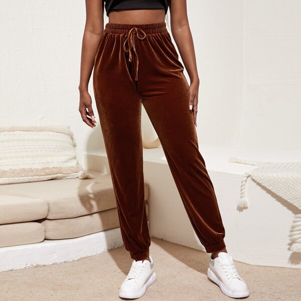 

Velvet Knot Waist Sweatpants, Rust brown