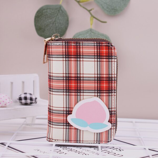 

Cartoon Appliques Plaid Pattern Card Holder, Red
