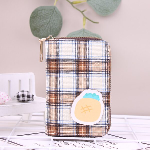 

Cartoon Appliques Plaid Pattern Card Holder, Yellow