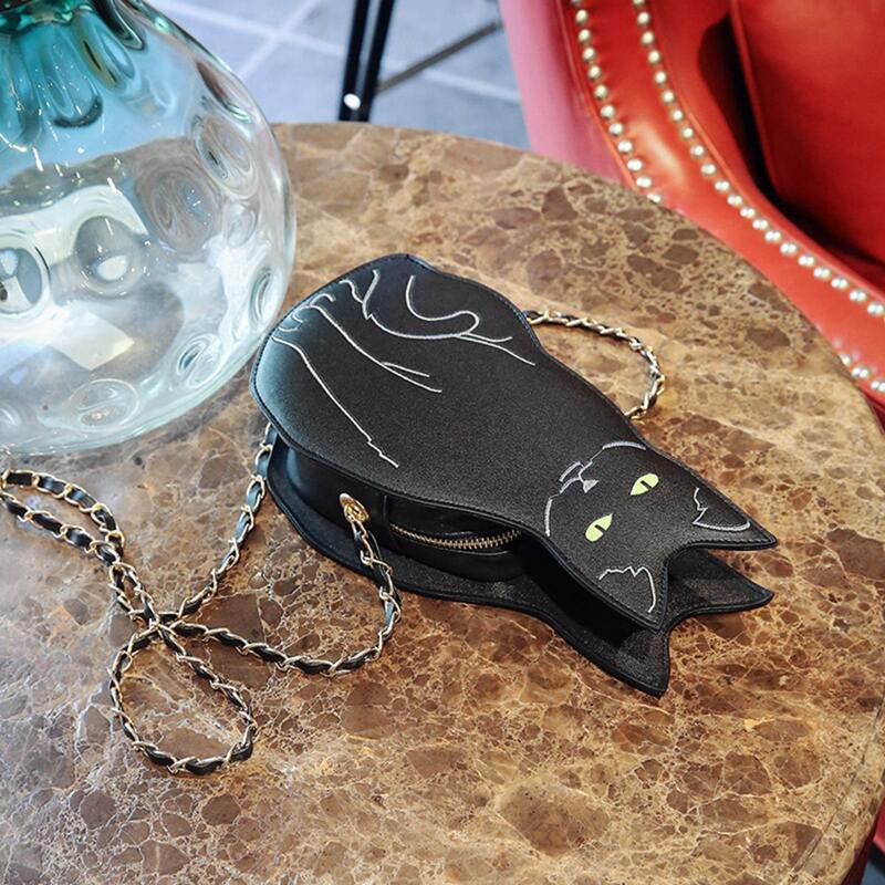 

Cat Design Chain Bag, Black