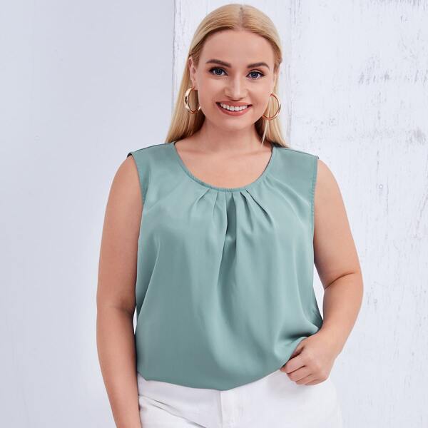 

Plus Scoop Neck Sleeveless Blouse, Teal blue