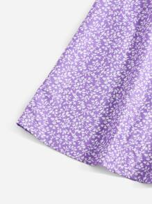 Soleia Allover Plants Print Drawstring Front Ruffle Cuff Dress,Pastel Dresses For Women - Lilac Purple - View 5