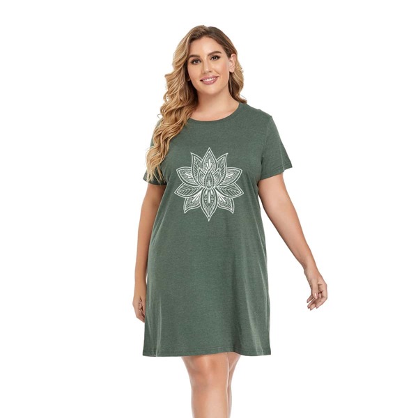 

Plus Floral Print Tee Dress, Dark green