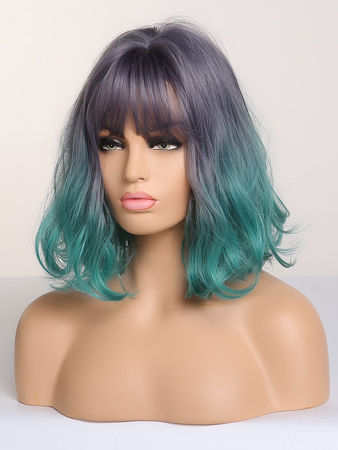 Ombre Short Curly Wig With Bangs