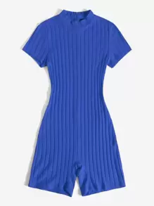 SHEIN EZwear Mock Neck Rib-knit Unitard Romper