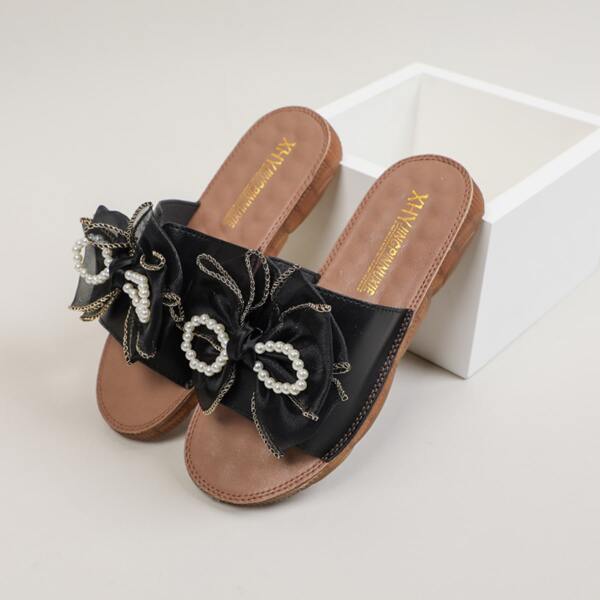 

Minimalist Bow Decor Slide Sandals, Black