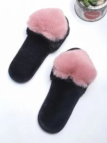 Women's Heart Shape Decor Fluffy Slippers For Home - Hot Pink - View 3