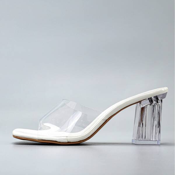 

Clear Chunky Mules, White