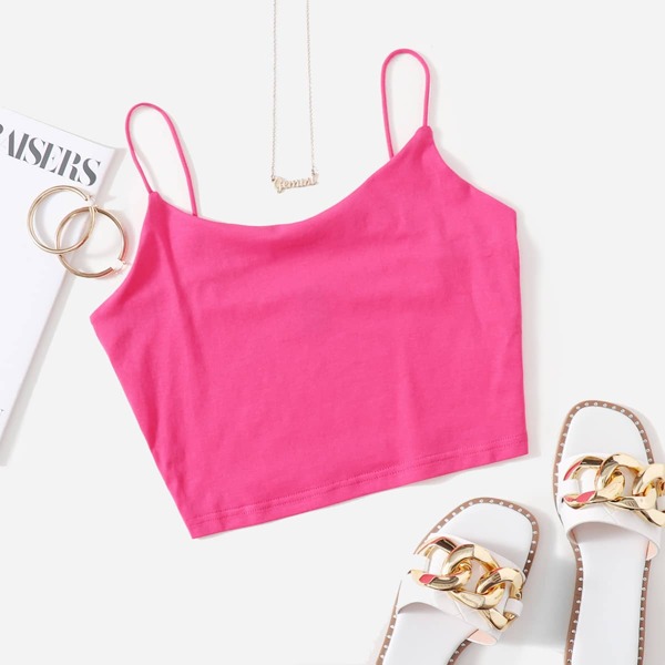 

Solid Crop Cami Top, Hot pink