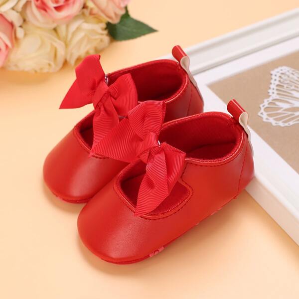 

Baby Girl Bow Decor Velcro Strap Flats, Red