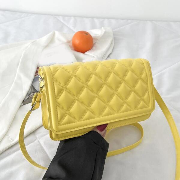 

Minimalist Quilted Flap Square Bag, Yellow