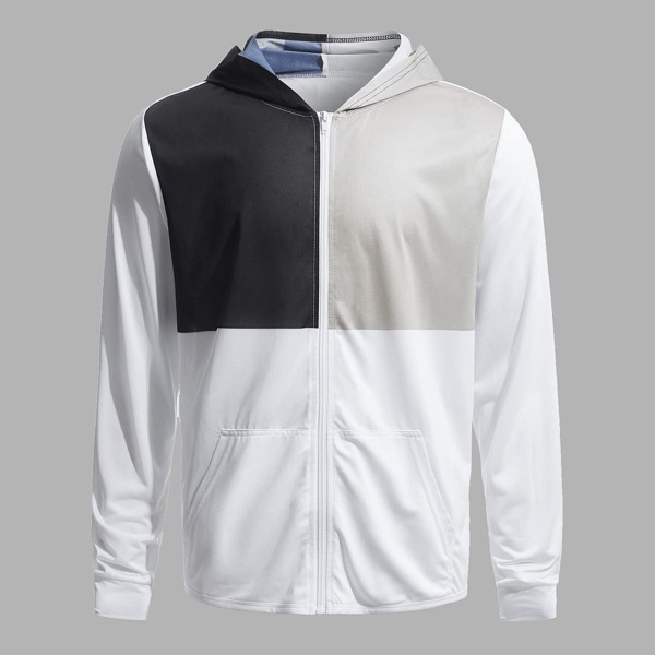 

Men Color Block Hooded Sports Jacket, Multicolor