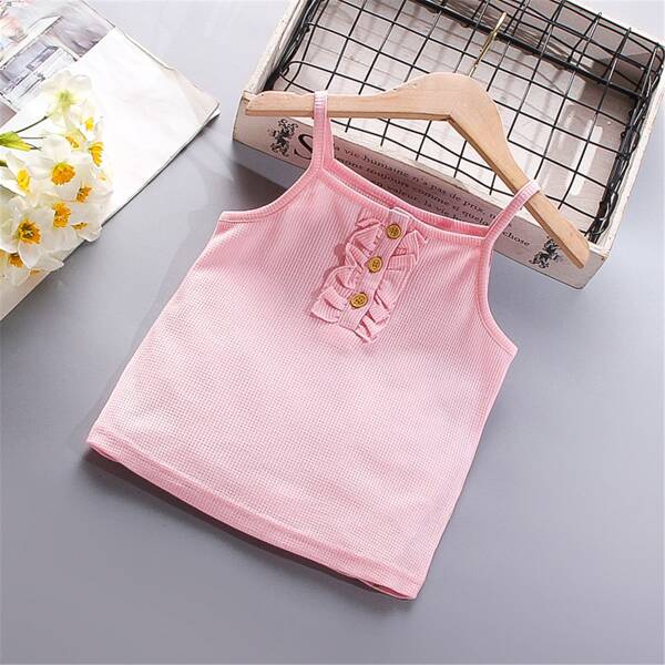 

Toddler Girls Waffle Knit Ruffle Trim Cami Top, Baby pink