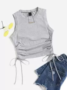 Muchica Drawstring Ruched Side Crop Tank Top - Light Grey - View 1