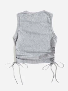 Muchica Drawstring Ruched Side Crop Tank Top - Light Grey - View 2