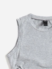 Muchica Drawstring Ruched Side Crop Tank Top - Light Grey - View 3