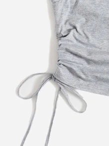 Muchica Drawstring Ruched Side Crop Tank Top - Light Grey - View 5