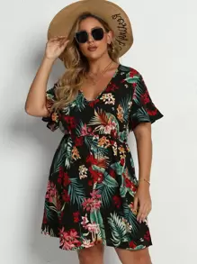 Breezaya 大碼花卉和熱帶圖案a型洋裝 - 彩色 - 查看 4