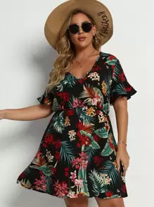 Breezaya 大碼花卉和熱帶圖案a型洋裝 - 彩色 - 查看 5