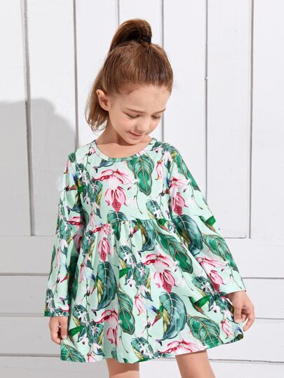فستان بيبيدول بطباعة استوائية للبنات الصغار