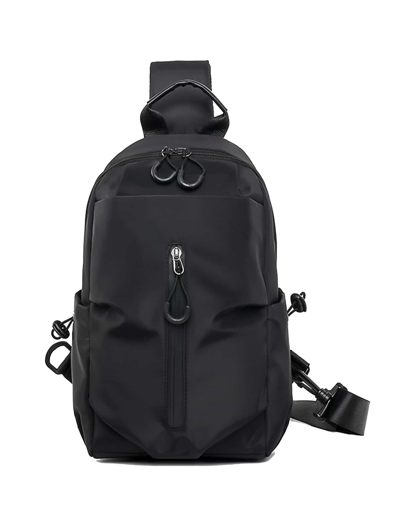 男士極簡風格拉鏈細節單肩包 - 黑色 - 查看 1