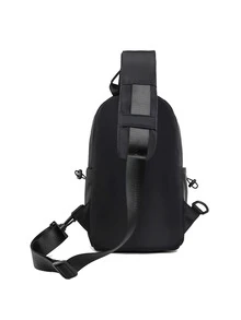 男士極簡風格拉鏈細節單肩包 - 黑色 - 查看 2