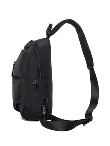 男士極簡風格拉鏈細節單肩包 - 黑色 - 查看 3