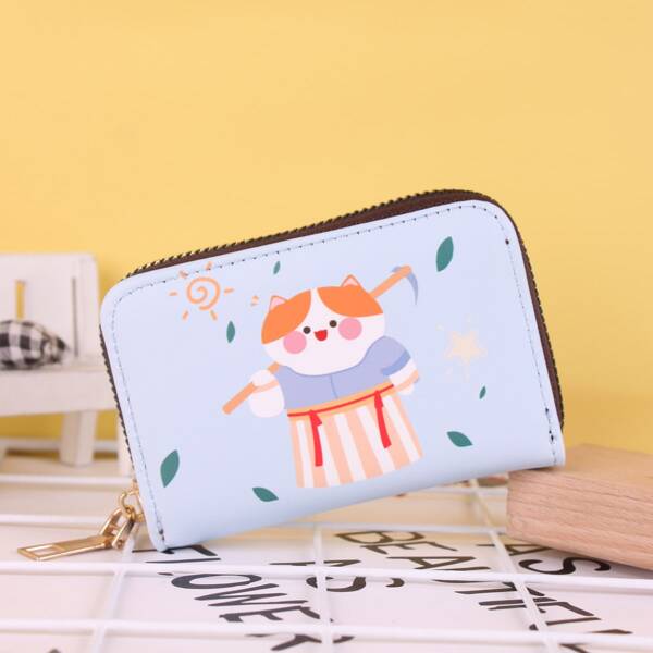 

Cartoon Graphic Zipper Around Card Holder, Blue