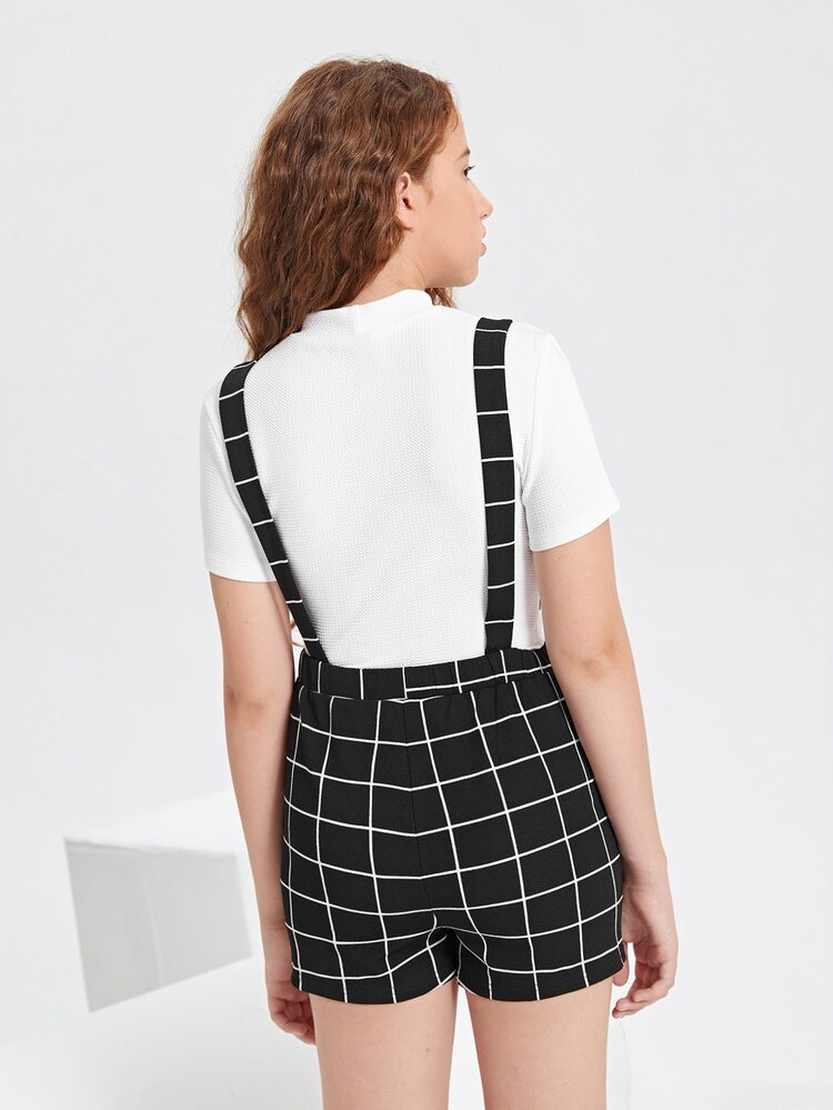 SHEIN Grid Tryck Parafore Romper - Svart - Visa 2