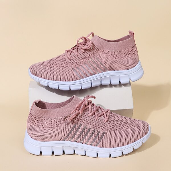 

Striped Pattern Lace Up Front Running Shoes, Pink