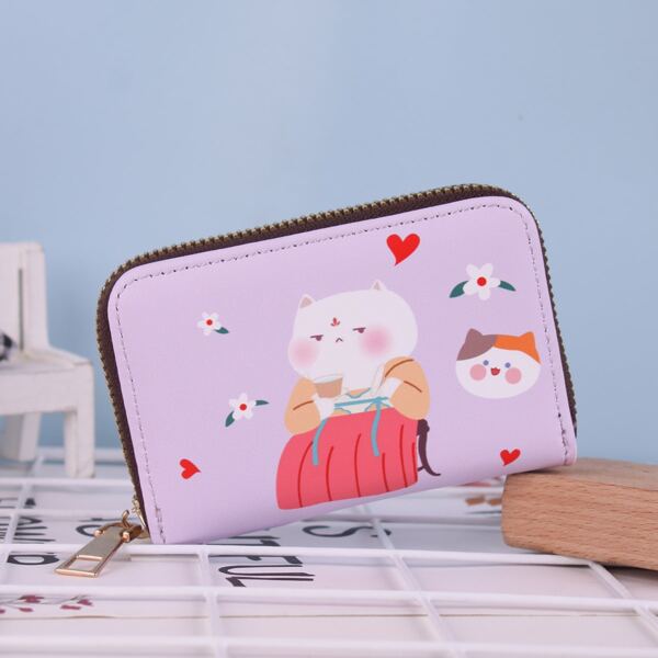 

Cartoon Graphic Zipper Around Card Holder, Purple