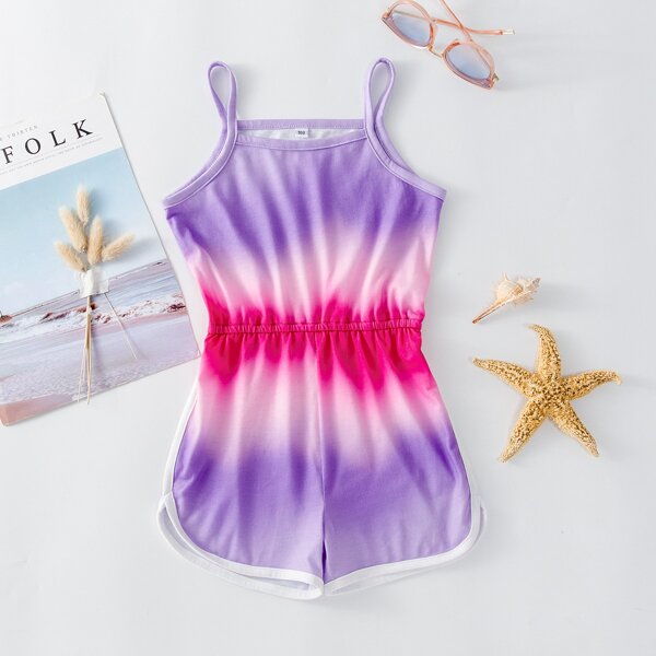 

Toddler Girls Tie Dye Contrast Binding Cami Romper, Mauve purple