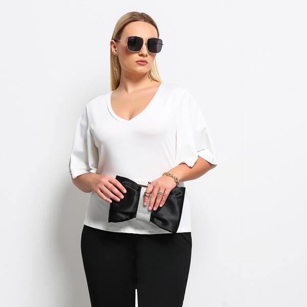 

Plus Solid Butterfly Sleeve Tee, White