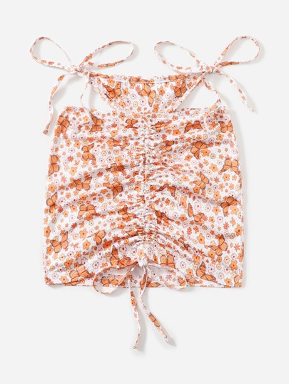 Jupe à imprimé papillon et floral découpe à cordon