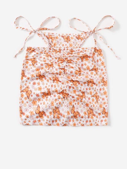 Jupe à imprimé papillon et floral découpe à cordon