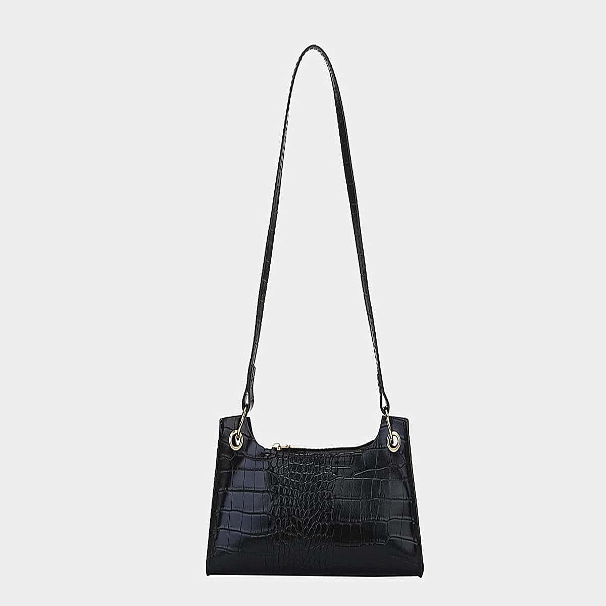 

Croc Embossed Shoulder Bag, Black