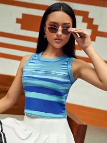 SHEIN Knit ngọn Cà vạt nhuộm Giải trí - Màu xanh lam - Xem 1