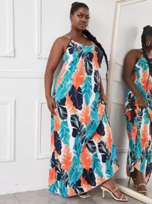 Maweii Vestido de tirantes maxi con estampado tropical de espalda abierta - Multicolor - Ver 4