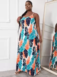 Maweii Vestido de tirantes maxi con estampado tropical de espalda abierta - Multicolor - Ver 5