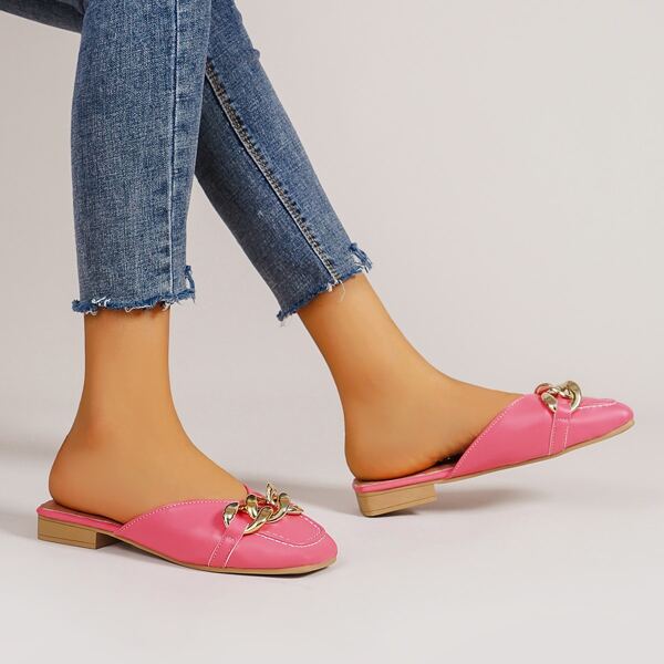 

Chain Decor Flat Mules, Watermelon pink