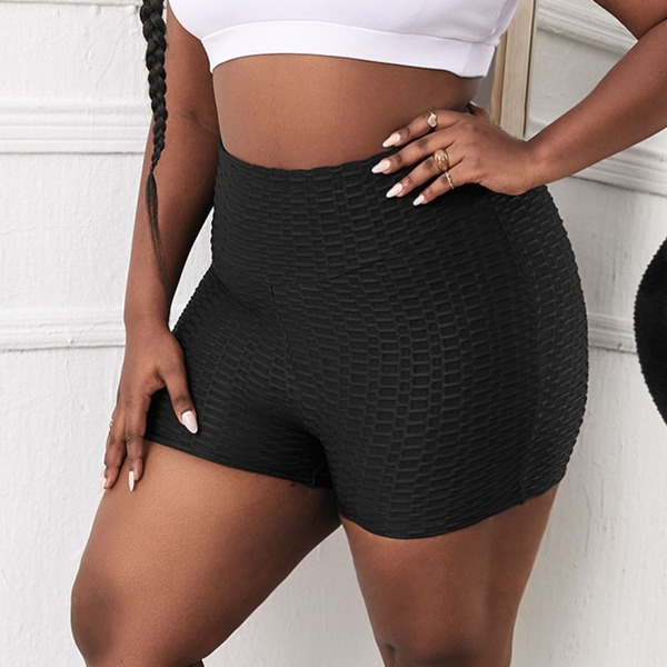

Plus Honeycomb Textured Biker Shorts, Black