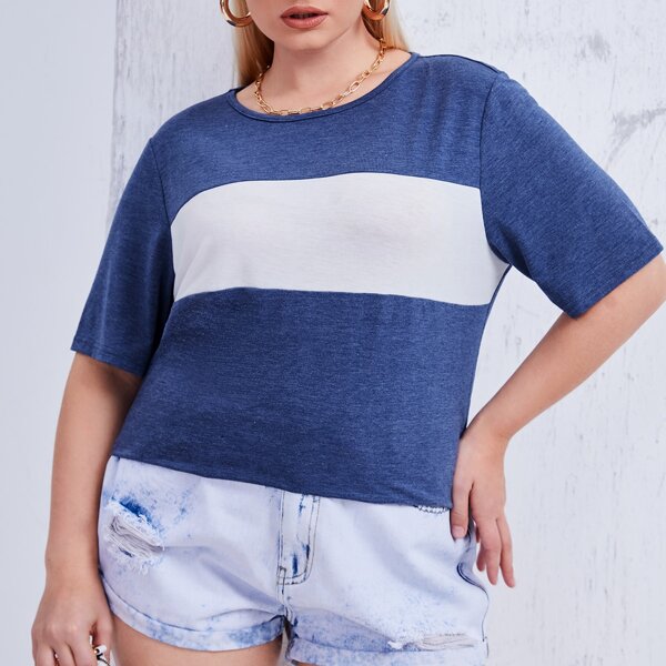 

Plus Color Block High Low Tee, Navy blue