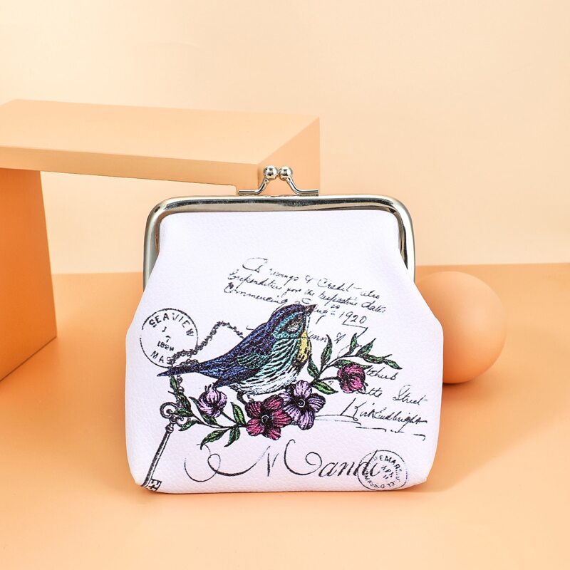 

Bird Graphic Coin Purse, White