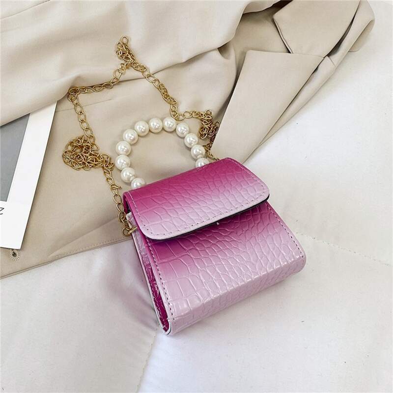 

Faux Pearl Beaded Satchel Bag, Hot pink