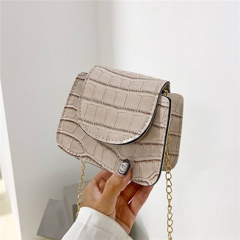 

Mini Croc Flap Bag, Beige