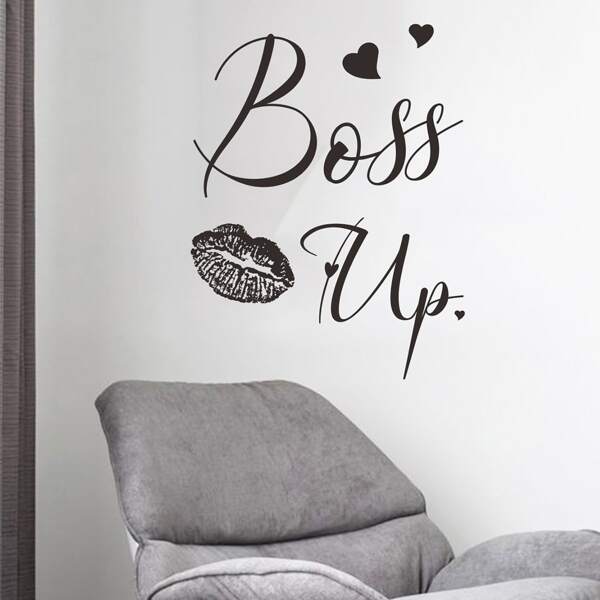 

1pc Letter Graphic Wall Paper, Black