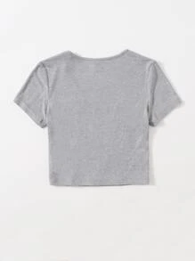 Muchica V領羅紋針織T恤 - 淺灰色 - 查看 2