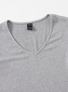 Muchica V領羅紋針織T恤 - 淺灰色 - 查看 3