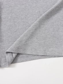 Muchica V領羅紋針織T恤 - 淺灰色 - 查看 4