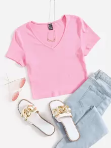 Muchica V Neck Rib-knit Tee